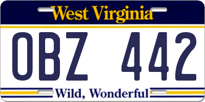 WV license plate OBZ442