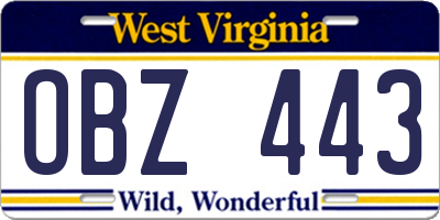 WV license plate OBZ443