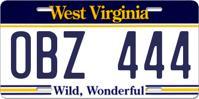 WV license plate OBZ444