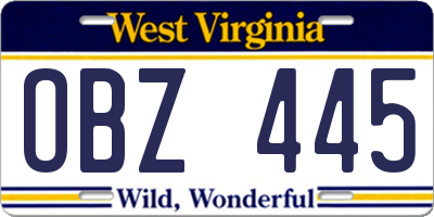 WV license plate OBZ445