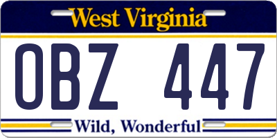 WV license plate OBZ447