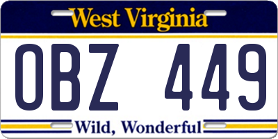 WV license plate OBZ449
