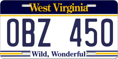 WV license plate OBZ450