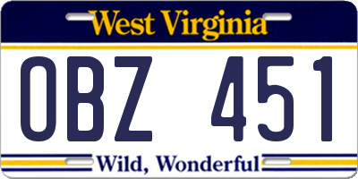WV license plate OBZ451