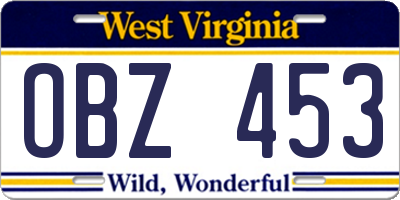 WV license plate OBZ453