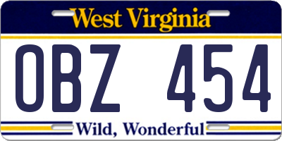 WV license plate OBZ454