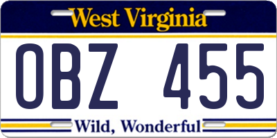 WV license plate OBZ455