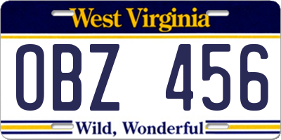WV license plate OBZ456