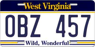 WV license plate OBZ457