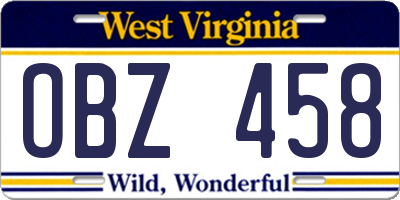 WV license plate OBZ458