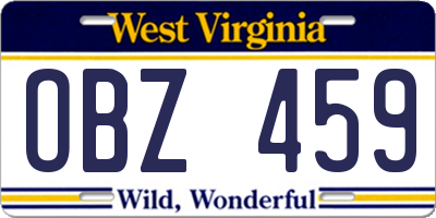 WV license plate OBZ459