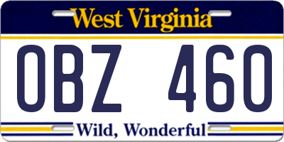 WV license plate OBZ460