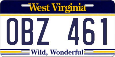 WV license plate OBZ461