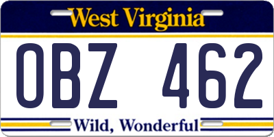 WV license plate OBZ462