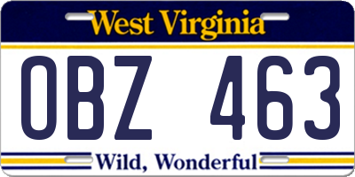 WV license plate OBZ463