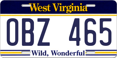 WV license plate OBZ465
