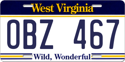WV license plate OBZ467
