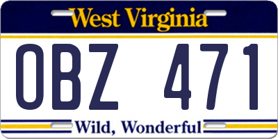 WV license plate OBZ471