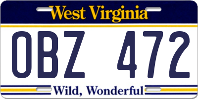 WV license plate OBZ472