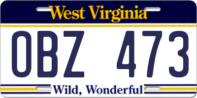 WV license plate OBZ473