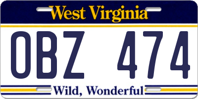 WV license plate OBZ474