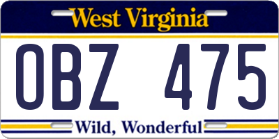 WV license plate OBZ475