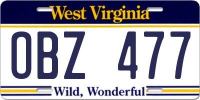 WV license plate OBZ477