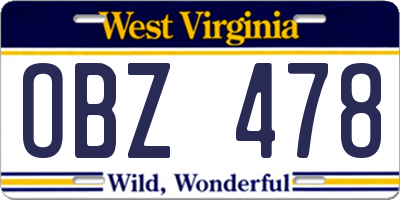 WV license plate OBZ478