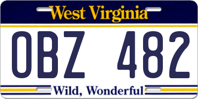 WV license plate OBZ482