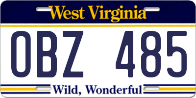 WV license plate OBZ485
