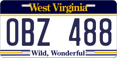 WV license plate OBZ488
