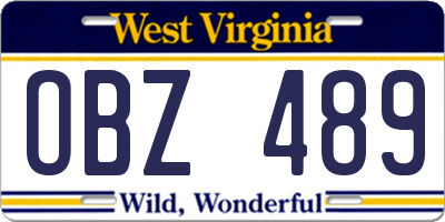 WV license plate OBZ489
