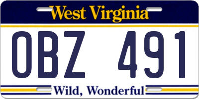 WV license plate OBZ491