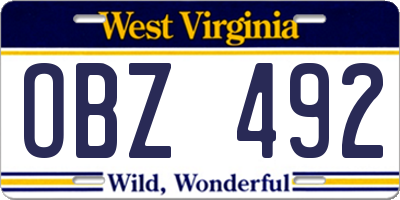 WV license plate OBZ492