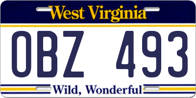 WV license plate OBZ493