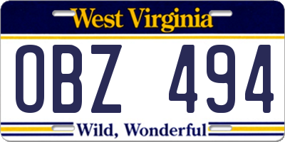 WV license plate OBZ494