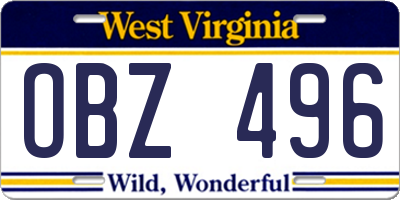 WV license plate OBZ496