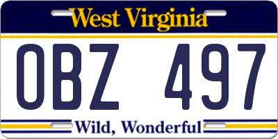 WV license plate OBZ497