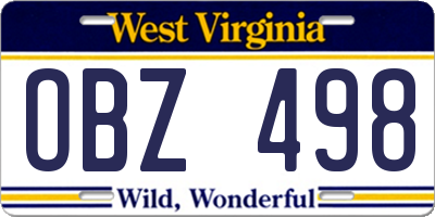 WV license plate OBZ498