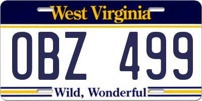 WV license plate OBZ499