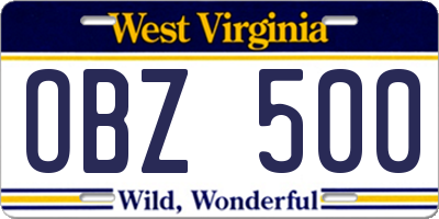 WV license plate OBZ500
