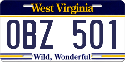 WV license plate OBZ501