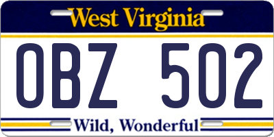 WV license plate OBZ502