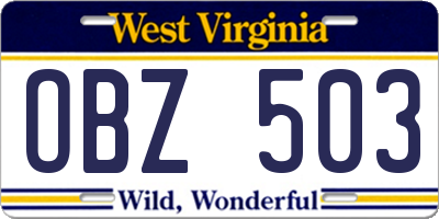 WV license plate OBZ503