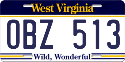 WV license plate OBZ513