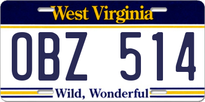 WV license plate OBZ514