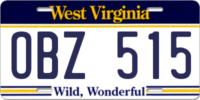 WV license plate OBZ515