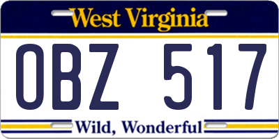 WV license plate OBZ517