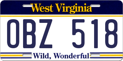 WV license plate OBZ518