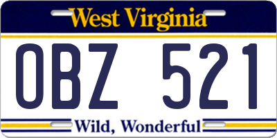 WV license plate OBZ521